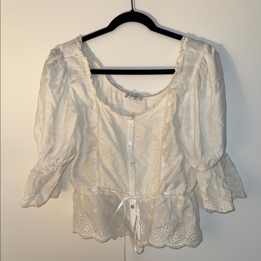 Chic White Eyelet Women's Blouse